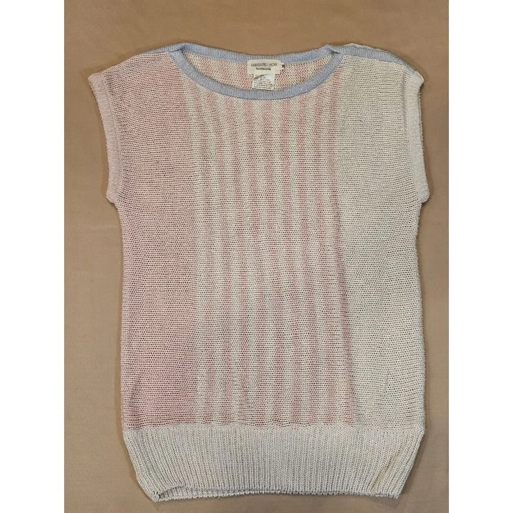 WoodwardShops Hudsons Silk Blend Pink Striped Sleeveless Womens Top Medium
